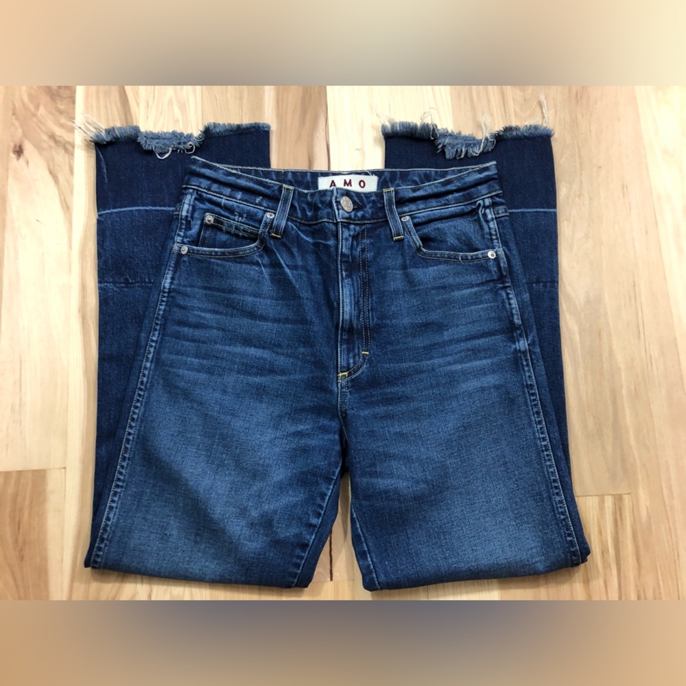 AMO Bella Shades Of Blue Raw Hem Jeans